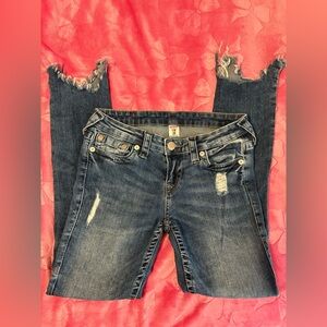 True Religion Distressed Blue Ankle Jeans